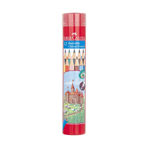 مداد رنگی فابر کاستلFaber Castell جعبه فلزی استوانه طرح قلعه 12 رنگ
