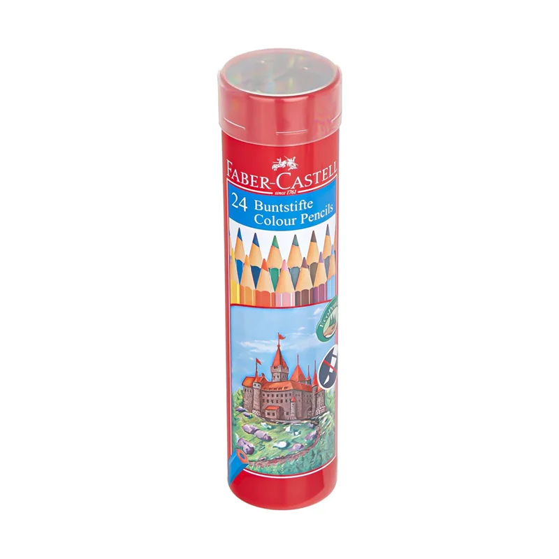 مداد رنگی فابر کاستل Faber Castell جعبه فلزی استوانه طرح قلعه 24 رنگ